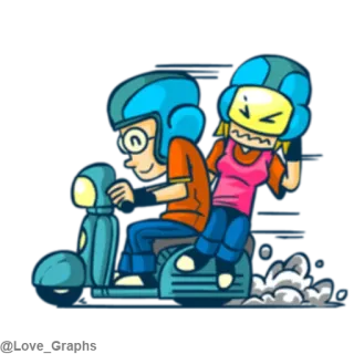 🙂 scooter, couple, helmet, cartoon, driving telegram sticker