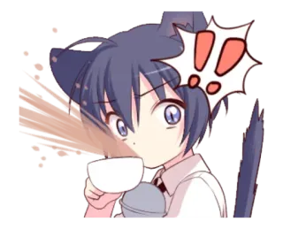 😳 Anime, Orecchie da gatto, Bevendo, Scioccato, Sorpreso telegram sticker