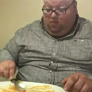 🍮 homem, comendo, mesa, comida, prato, retrato whatsapp sticker