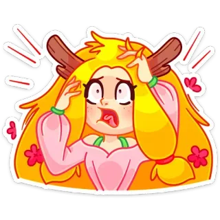 😳 Cartone animato, Cervo, Scioccato, Sorpresa, Capelli biondi, Ragazza telegram sticker