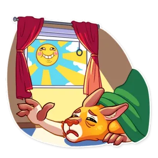 🌞 Kartun, Mengantuk, Lelah, Pagi, Matahari, Jendela, Tempat tidur whatsapp sticker