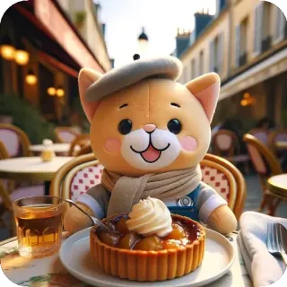🧘‍♀️ кот, берет, шарф, пирог, десерт, ресторан, Париж telegram sticker