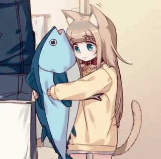 ▪️ Anime, Garota gato, Peixe, Fofo, Kawaii, Mangá telegram sticker