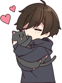 😘 Anime, Kat, Knuffelen, Jongen, Kawaii, Leuk, Hart telegram sticker