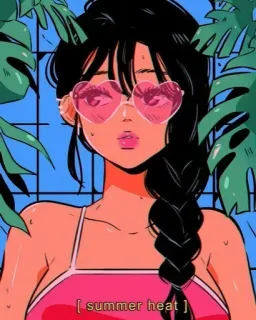 🍭 summer heat summer, heat, girl, pink, heart sunglasses, anime, tropical telegram sticker