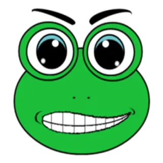 😖 rana, dibujos animados, animal, verde, ojos, sonrisa telegram sticker