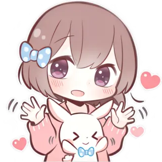✋ 애니메이션, 카와이, 귀여운, 소녀, 토끼, 하트 telegram sticker