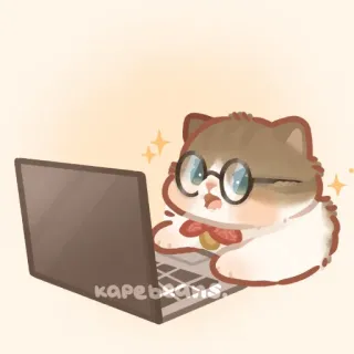 ✨ kapebeans. gato, computador, óculos, laptop, kawaii, animal, desenho animado telegram sticker