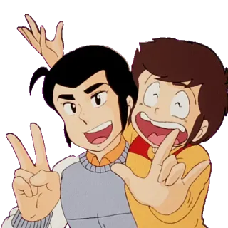 👬 anime, cartoon, friendship, peace sign, gesture telegram sticker