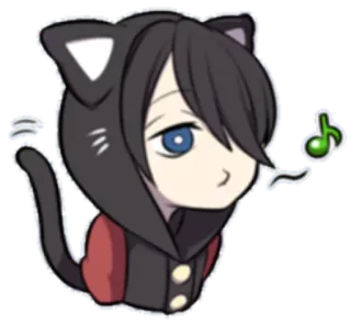 🎵 Аниме, Кот, Толстовка, Милый, Музыка, Чиби whatsapp sticker