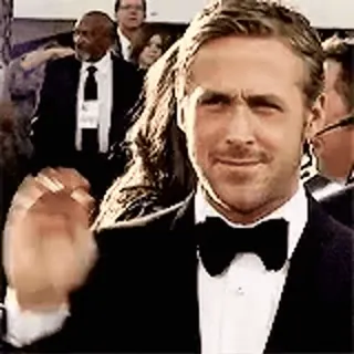 ❤️ Ryan Gosling acteur, célébrité, costume, salut, homme whatsapp sticker