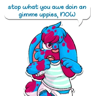 😡 stop what you awe doin an gimme uppies, NOW Dessin animé, Mignon, Animal, Demande, Lapin, Bleu, Rose, Exigeant telegram sticker
