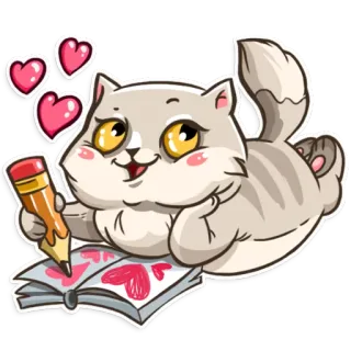 😘 gato, dibujo, corazón, lápiz, amor, lindo, animal telegram sticker