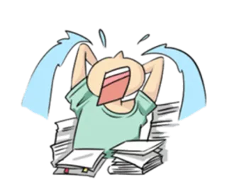 📚 stressé, paperasse, débordé, dessin animé, anxiété, frustration whatsapp sticker