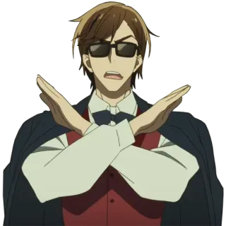 ❌ Аниме, Персонаж, Человек, Очки, Скрещенные руки, Нет, Запрет telegram sticker
