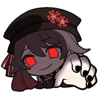 🌸 Hu Tao Genshin Impact Anime, Carino, Gioco, Occhi rossi, Oscuro, Cappello telegram sticker