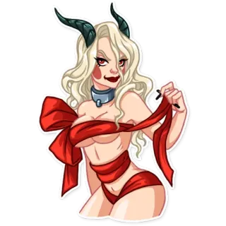 🎁 demone, sexy, pin-up, corna, regalo, fiocco, nastro whatsapp sticker