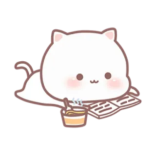 💗 gato, leyendo, kawaii, lindo, café, estudio telegram sticker