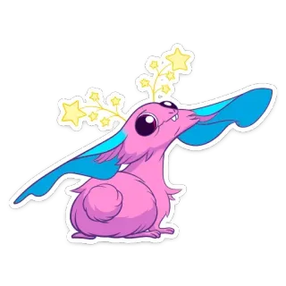 👂 królik, różowy, stworzenie, gwiazdy, słodki, kreskówka, zwierzę, fantazja whatsapp sticker