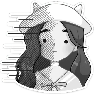 😐 소녀, 애니메이션, 모자, 귀여운, 스티커, 카와이, 스케치 telegram sticker