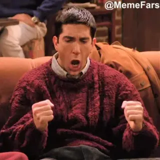 💪 Ross Geller Friends @MemeFars มีม, เพื่อน, รายการทีวี, รอสส์ เกลเลอร์, ฉลอง, ตื่นเต้น telegram sticker