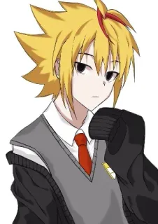 ✨ Anime, Jongen, Blond haar, Stropdas, Cartoon, Schooluniform telegram sticker