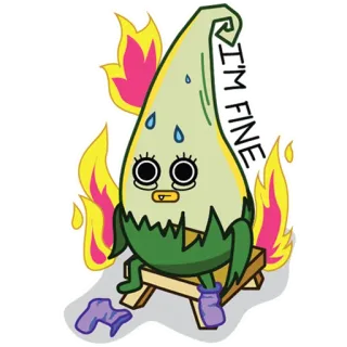 😳 I'M FINE Hoạt hình, Lửa, Ngồi, Đổ mồ hôi, Meme, Hài hước telegram sticker