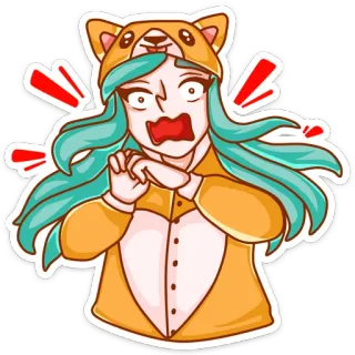 😳 fille anime, effrayé(e), kigurumi, choqué(e), surpris(e), costume de chien, dessin animé telegram sticker