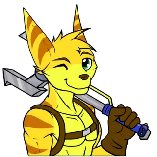 🔧 Ratchet Ratchet & Clank Ratchet, Ratchet & Clank, Lombax, Personagem de videogame, Antropomórfico, Chave inglesa, Desenho animado telegram sticker