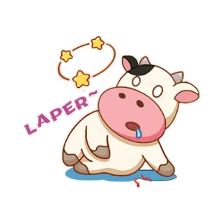 😑 LAPER~ kreskówka, krowa, głodny, zmęczony, zwierzę telegram sticker
