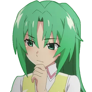🤔 anime, chica, pelo verde, pensando, expresión whatsapp sticker