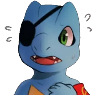 😅 cartoon, pirate, eye patch, monster, blue, cute, scared telegram sticker