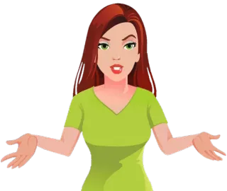 🤷‍♀ femme, dessin animé, haussement d'épaules, vert, cheveux roux, expression telegram sticker