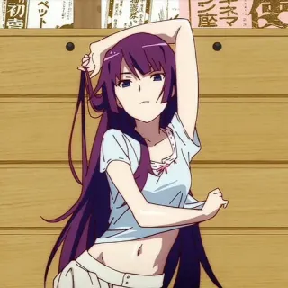 💄 Hitagi Senjougahara Bakemonogatari anime, garota, cabelo roxo, Senjougahara, Hitagi Senjougahara, Monogatari telegram sticker