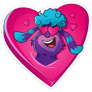 🥰 cartone animato, animale, cuore, amore, viola, blu, occhi, San Valentino telegram sticker