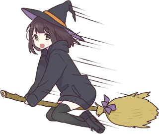 🧙‍♀️ witch, anime, broom, cute, kawaii, manga, halloween telegram sticker