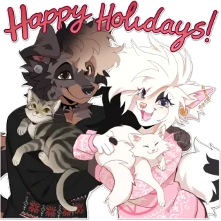 🎄 Happy Holidays! furry, cats, holidays, christmas, anthropomorphic, cute, winter whatsapp sticker