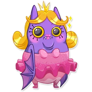 😀 蝙蝠, 公主, 可爱, 卡通, 皇冠, 动物, 幻想, 可爱 telegram sticker