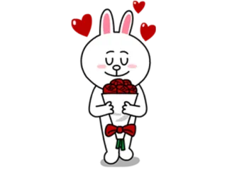 💐 Cony LINE FRIENDS cony, line friends, кролик, заяц, любовь, сердца, букет, цветы, милый whatsapp sticker
