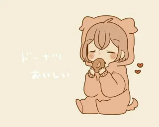 🍩 ドーナツ おいしい donut, comiendo, lindo, kawaii, estilo anime, disfraz oso telegram sticker