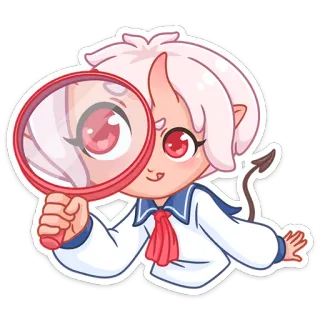 🤔 demone, anime, lente d'ingrandimento, carino, kawaii, cartone animato whatsapp sticker