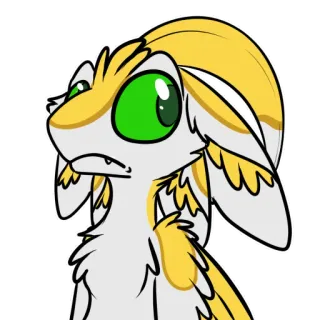 😳 furry, animal, criatura, desenho animado, amarelo, branco, olhos verdes telegram sticker