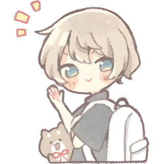 👋 อนิเมะ, น่ารัก, สติกเกอร์, การ์ตูน, จิบิ, คาวาอิ, กระเป๋าเป้, โบกมือ telegram sticker