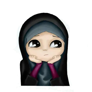 🤔 cartoon, girl, sad, hijab, anime, islam, muslim telegram sticker