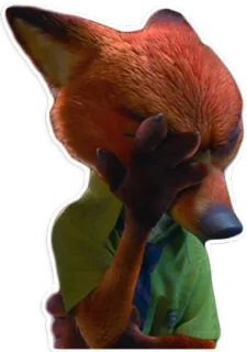 😑 Nick Wilde Zootopia fox, anthropomorphic, disappointment, facepalm, cartoon, animal, funny telegram sticker