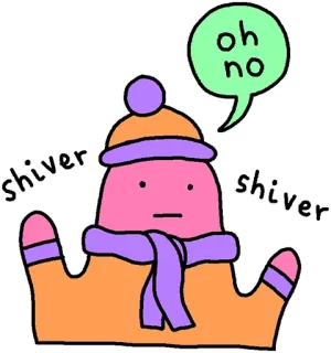 ☃ oh no shiver shiver invierno, frío, temblando, dibujos animados, personaje, gorro, bufanda telegram sticker