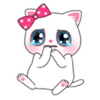 😧 chat, kawaii, mignon, autocollant, pleurer, triste, noeud telegram sticker