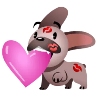 💋 cachorro, desenho animado, coração, amor, marcas de beijo telegram sticker