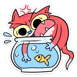 🐟 猫, 魚, 金魚鉢, 漫画, 怒り, ペット, 動物, ユーモア telegram sticker
