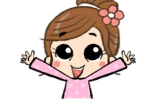 🐥 Desenho animado, Menina, Feliz, Fofo, Alegre, Flor, Personagem telegram sticker